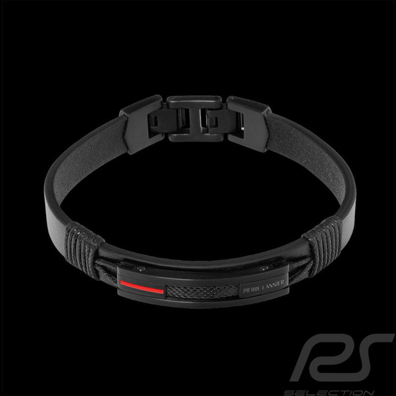 Bracelet Paddock Noir / Rouge Acier et cuir Pierre Lannier BJ40A5551