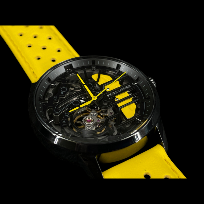 Paddock Automatic Watch Yellow Racing Leather bracelet Made in France ...