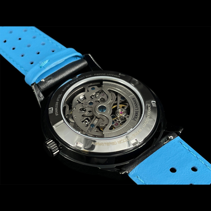 Paddock Automatic Watch Black / Blue Leather bracelet Made in France ...