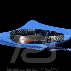 Bracelet Paddock Noir / Rouge Acier et Cuir Tressé Pierre Lannier BJ40A5501