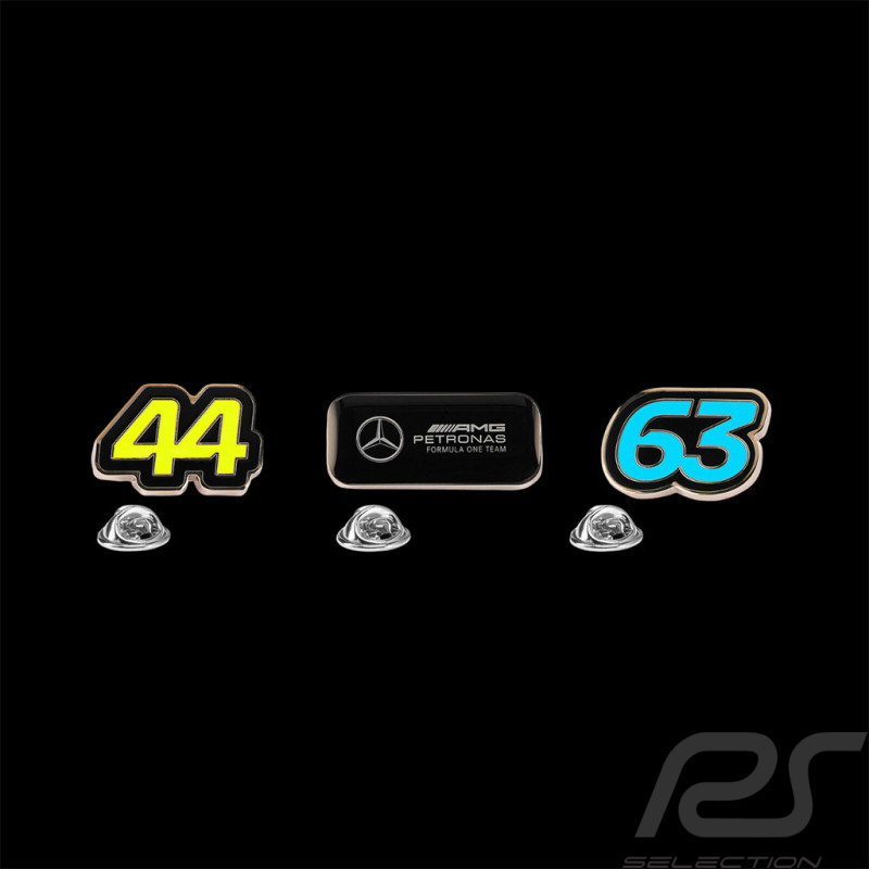 Set de 3 Pins Mercedes Pas Cher AMG Petronas F1 Team Hamilton n° 44 / Russell n° 63 701227069-001