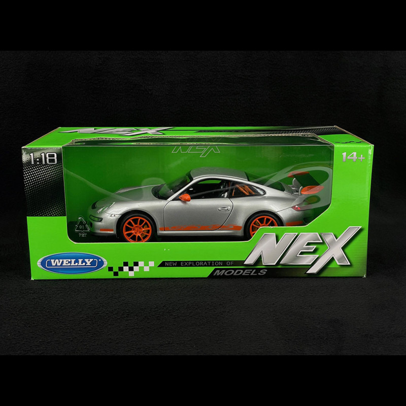 Porsche 911 GT3 RS 997 3.6 ph 1 grey / oranges strips 2007 1/18