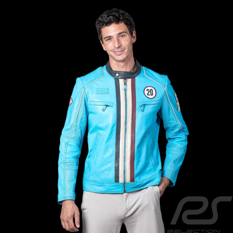 Steve McQueen Liam Nordic Blue Leather Jacket – Racing Style for Men 27671-0611