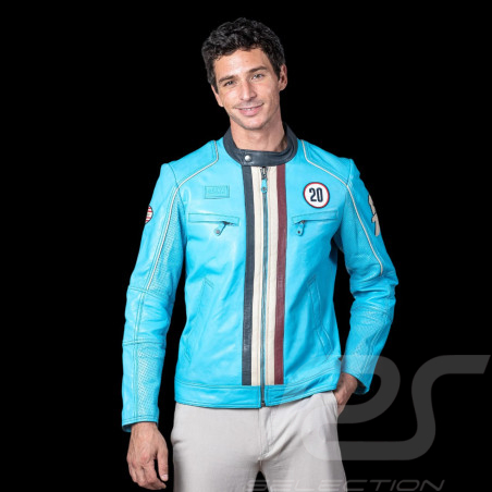 Veste en cuir Steve McQueen Liam Bleu Nordique homme - style racing 1971 27671-0611