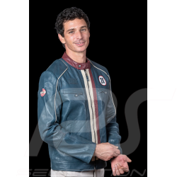 Veste en cuir Steve McQueen Liam Bleu Royal homme - style racing 1971 - ref 27671-0012