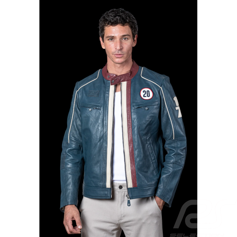 Steve McQueen Liam Royal Blue Leather Jacket – 1971 Racing Style for Men – Article ID 27671-0012