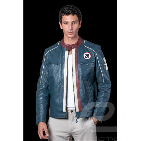 Steve McQueen Liam Royal Blue Leather Jacket – 1971 Racing Style for Men – Article ID 27671-0012