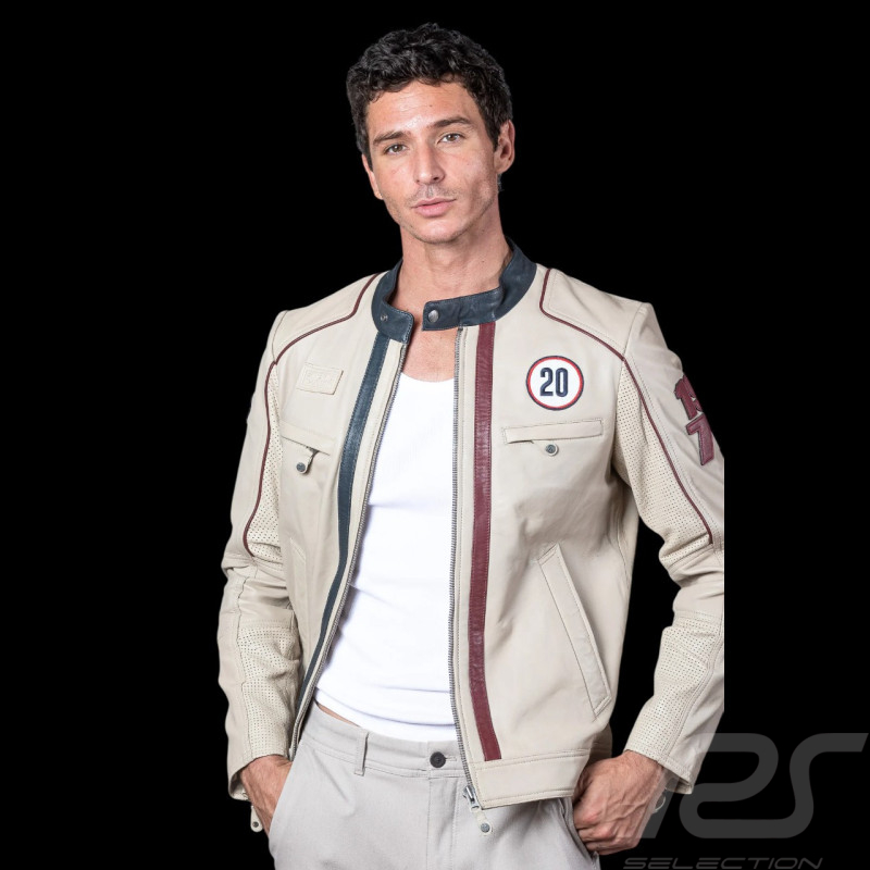 Veste en cuir Steve McQueen Liam Écru homme - style racing 1971 - ref 27671-2574