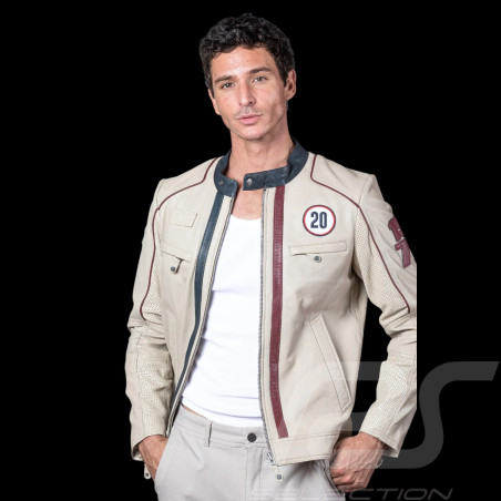 Veste en cuir Steve McQueen Liam Écru homme - style racing 1971 - ref 27671-2574