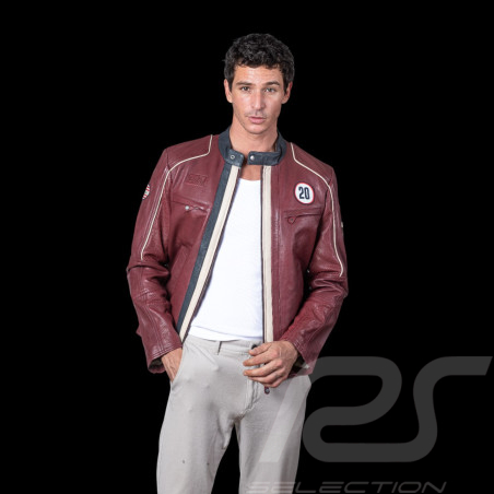 Veste en cuir Steve McQueen Liam Rouge Foncé homme - style racing 1971 - ref 27671-4010