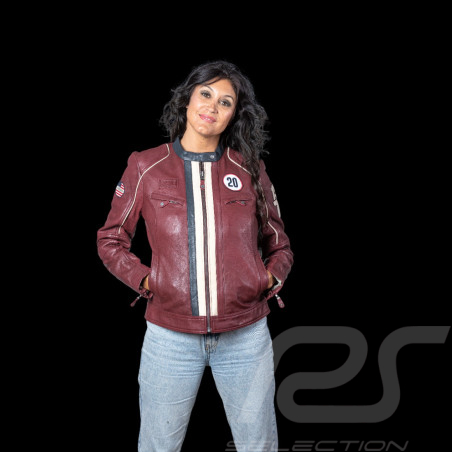 Veste en cuir Steve McQueen Jutta Rouge Foncé femme - style racing 1971 - ref 27674-4010