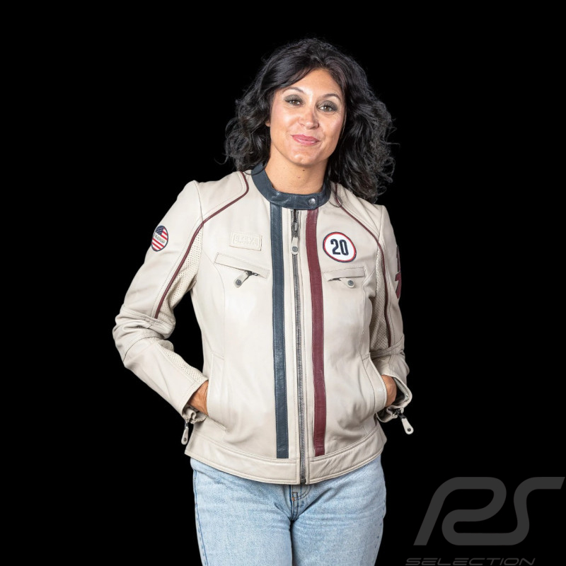Veste en cuir Steve McQueen Jutta Écru femme - style racing 1971 - ref 27674-2574