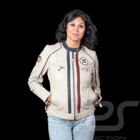 Veste en cuir Steve McQueen Jutta Écru femme - style racing 1971 - ref 27674-2574