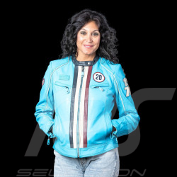 Veste en cuir Steve McQueen Jutta Bleu Nordique femme - style racing 1971 - ref 27674-0611