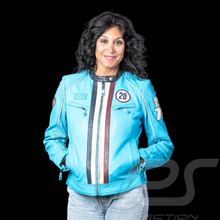 Veste en cuir Steve McQueen Jutta Bleu Nordique femme - style racing 1971 - ref 27674-0611
