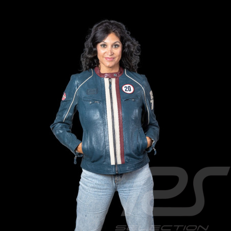 Veste en cuir Steve McQueen Jutta Bleu Royal femme - esprit racing vintage 1971 - ref 27674-0012
