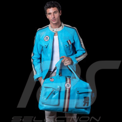 Sac de voyage cuir Steve McQueen Dean 6 72H Bleu Nordique - look racing vintage - ref 27658-0611