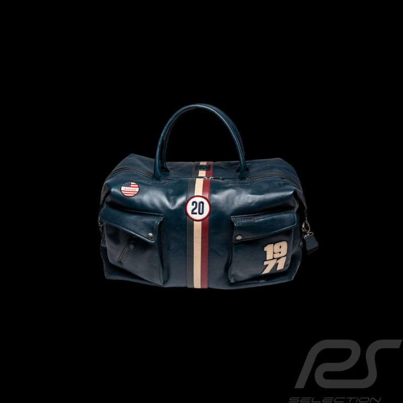 Steve McQueen Dean 6 72H Leather Travel Bag Royal Blue – 1971 Racing Look – Article ID 27658-0012