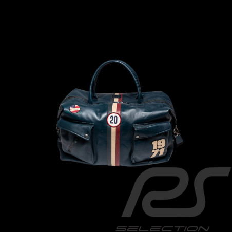 Sac de voyage en cuir Steve McQueen Dean 6 72H Bleu Royal - inspiration racing 1971 - réf 27658-0012