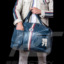 Sac de voyage en cuir Steve McQueen Dean 6 72H Bleu Royal - inspiration racing 1971 - réf 27658-0012