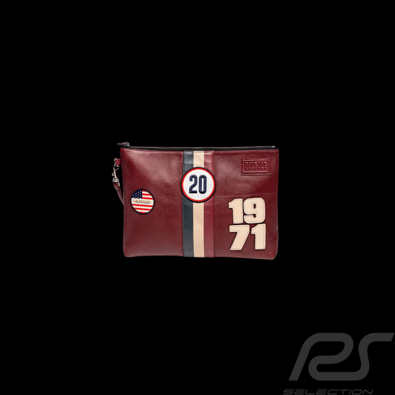 Pochette en cuir Steve McQueen Jim 6 Rouge Foncé – style racing vintage – réf 27660-4010