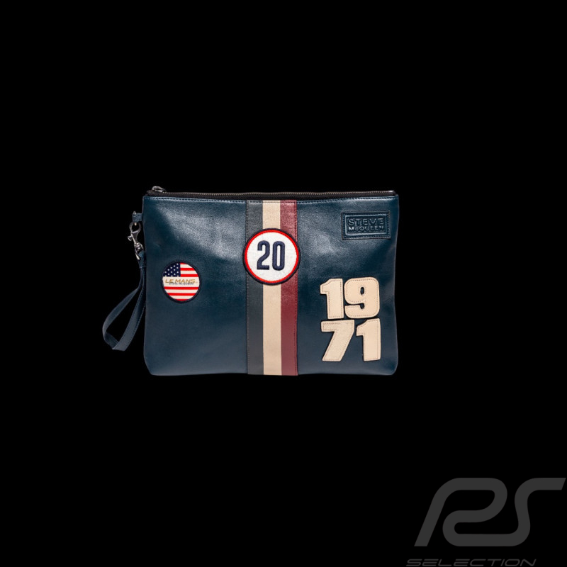 Pochette en cuir Steve McQueen Jim 6 Bleu Royal – look racing vintage – réf 27660-0012