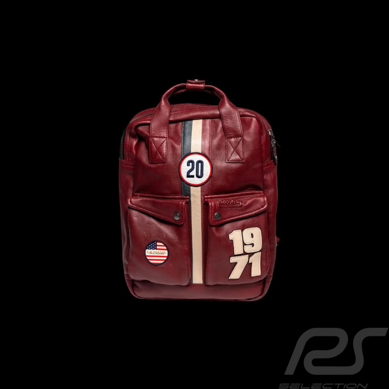 Sac à dos en cuir Steve McQueen Matt 6 Rouge Foncé – look vintage 1971 – réf 27661-4010