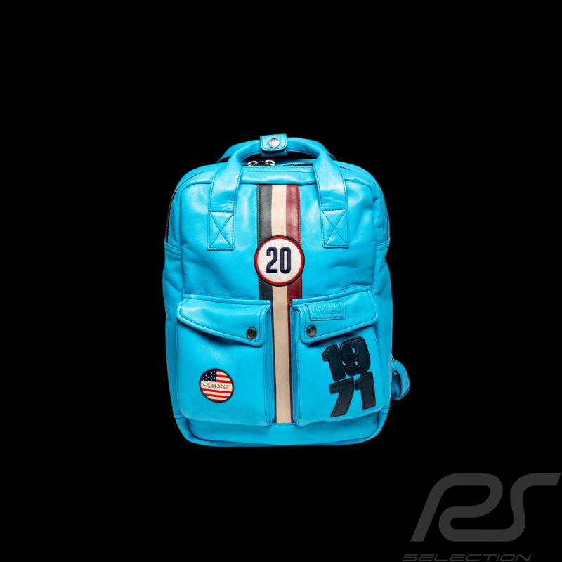 Sac à dos en cuir Steve McQueen Matt 6 Bleu Nordique – style racing 1971 – réf 27661-0611