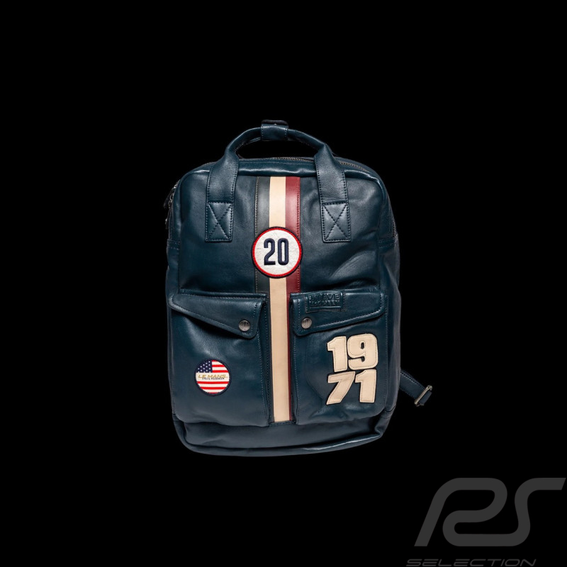 Steve McQueen Matt 6 Royal Blue Leather Backpack – 1971 Racing Style – Article ID 27661-0012