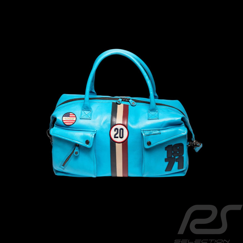 Steve McQueen Travel Bag Nolan 6 48H Leather Nordic Blue – Retro Racing Style – Article ID 27662-0611