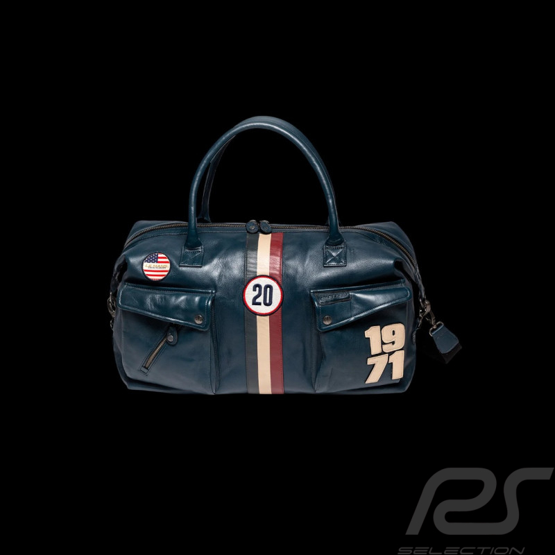 Sac de voyage en cuir Steve McQueen Nolan 6 48H Bleu Royal – style racing vintage – réf 27662-0012