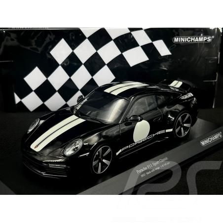 Porsche 911 Sport Classic Typ 992 2022 Schwarz mit weißen Streifen 1/18 Minichamps 155062000