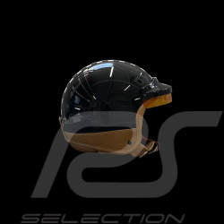 Casque Noir Brillant avec Damier Noir et Blanc - Renfort en cuir Beige