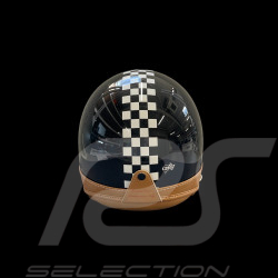 Helmet Glossy black with black and white chequered pattern – Beige leather reinforcement