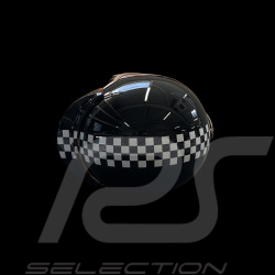 Casque Noir Brillant avec Damier Noir et Blanc - Renfort en cuir Beige