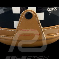 Helmet Glossy black with black and white chequered pattern – Beige leather reinforcement