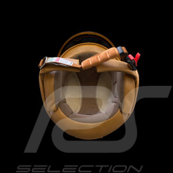 Casque Noir Brillant avec Damier Noir et Blanc - Renfort en cuir Beige