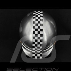 Grey helmet with brushed steel effect and White Checkerboard - Beige Leather Reinforcement