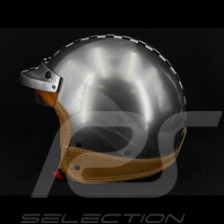 Grey helmet with brushed steel effect and White Checkerboard - Beige Leather Reinforcement