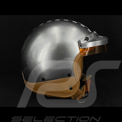 Grey helmet with brushed steel effect and White Checkerboard - Beige Leather Reinforcement