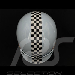 Helmet Vintage Sky blue with black and white chequered pattern – Beige leather reinforcement