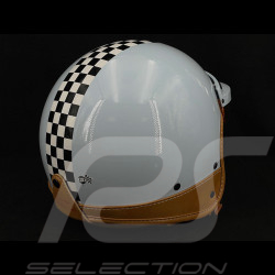 Helmet Vintage Sky blue with black and white chequered pattern – Beige leather reinforcement