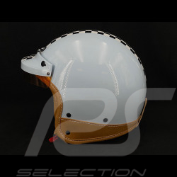 Helmet Vintage Sky blue with black and white chequered pattern – Beige leather reinforcement