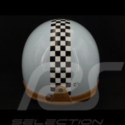 Helmet Vintage Sky blue with black and white chequered pattern – Beige leather reinforcement