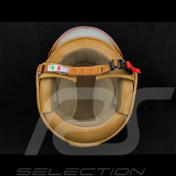 Casque Vintage Bleu Céleste avec Damier Noir et Blanc - Renfort en cuir beige