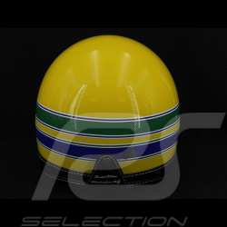 Ayrton SENNA Inspiration Helm Gelb mit blauen und grünen Streifen - Schwarze Lederverstärkung