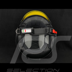 Casque Inspiration Ayrton SENNA Jaune avec Bandes bleu et vert - Renfort en cuir Noir