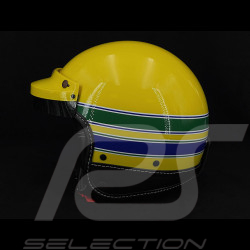 Ayrton SENNA Inspiration Helmet Yellow with Blue and Green Stripes - Black Leather Reinforcement