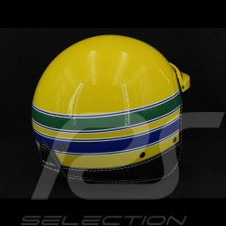 Ayrton SENNA Inspiration Helmet Yellow with Blue and Green Stripes - Black Leather Reinforcement
