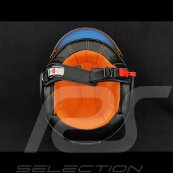 PIN UP Driver Helm Blauer in Kobaltblau mit orangefarbenem Streifen – Verstärkung aus schwarzem und orangem Leder